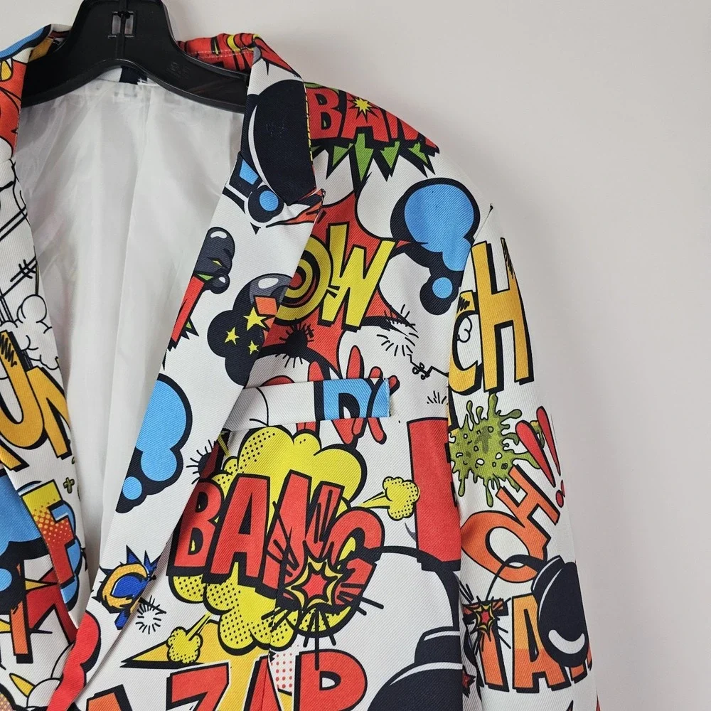 Comic Book Strip Suit Jacket Spirt Halloween Costume POW Zap Bang Boom 38 Medium